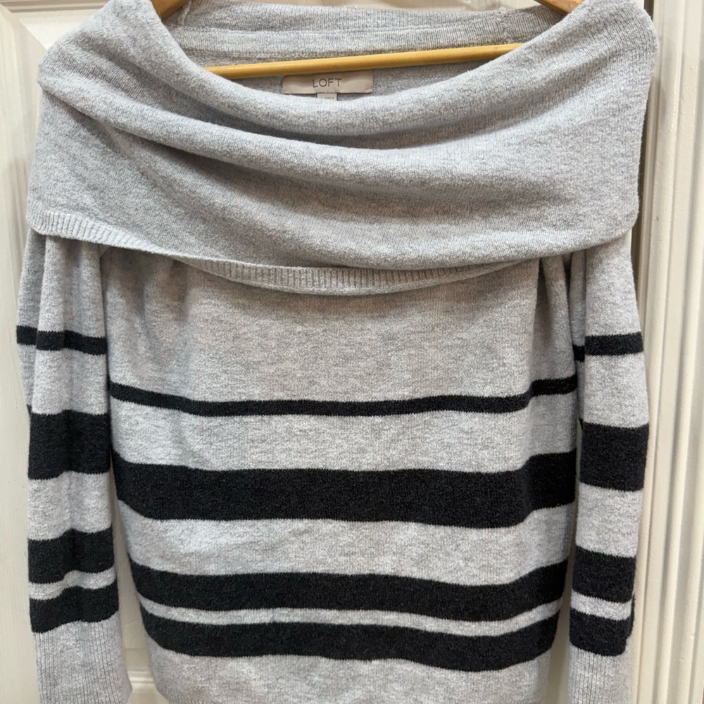 LOFT Off-the-Shoulder Gray and Black Sweater